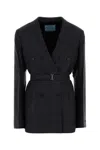 Prada Wool Blazer Embroidery Buttoned Cuffs Pockets Lapels In Black