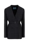 Prada Embroidered Wool Blazer In Black