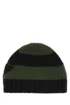 Prada Green Black Striped Beanie Hat In Multi