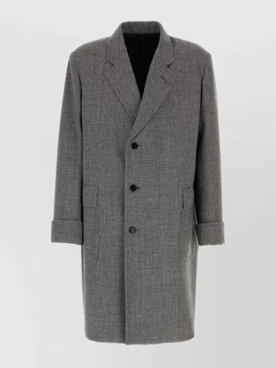 Prada Embroidered Wool Blend Coat With Notch Lapel In Gray