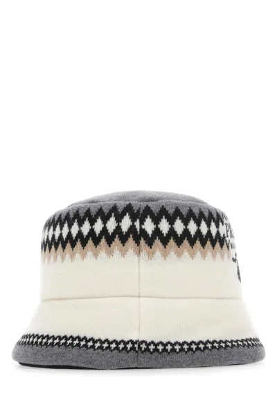 Prada Embroidered Wool Blend Hat In Cammello