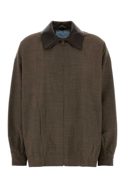 Prada Embroidered Wool Jacket In Brown