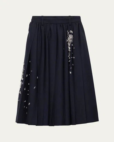 Prada Embroidered Wool Midi Skirt In Brown