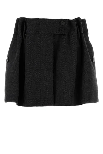 Prada Embroidered Wool Mini Skirt In Gray