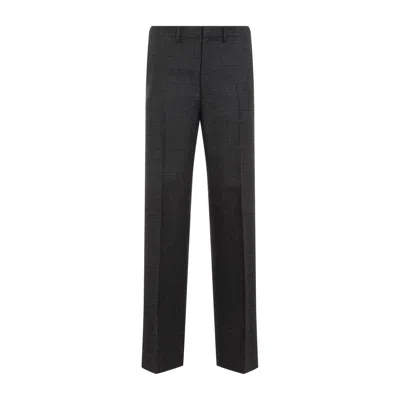 Prada Virgin Wool Checked Straight-leg Trousers In Gray