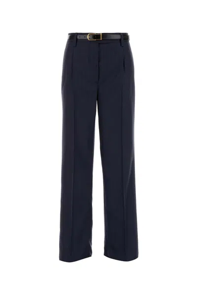Prada Embroidered Wool Striped Pants For Women In Blue