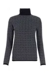 Prada Superfine Wool Turtleneck Sweater With Intarsia Logo In Blubianco