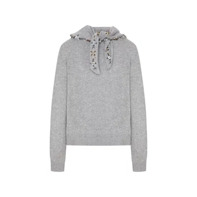 Prada Embroidered-scarf Cashmere Sweater In Grey