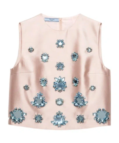 Prada Besticktes Top Aus Seide Und Wolle In Alabasterrosa