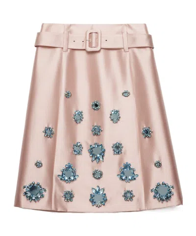 Prada Embroidery Silk Wool Skirt In Alabaster Pink