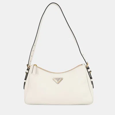 Pre-owned Prada Eme Shoulder Bag White Leather Size Medium
