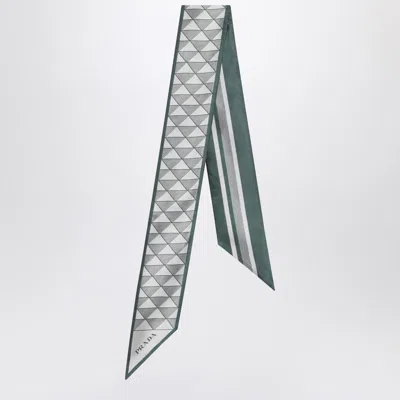 Prada Geometric Print Silk Ribbon Scarf In Green