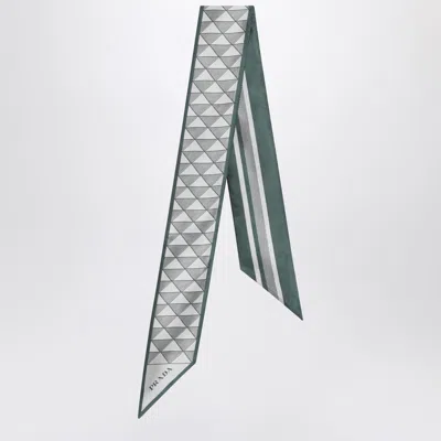 Prada Emerald Printed Silk Ribbon 85x6 In Green