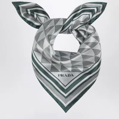 Prada Emerald Printed Twill Scarf 55x55 In Green