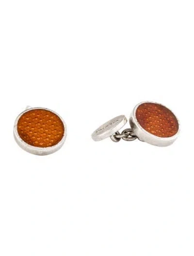 Pre-owned Prada Enamel Cufflinks In Orange