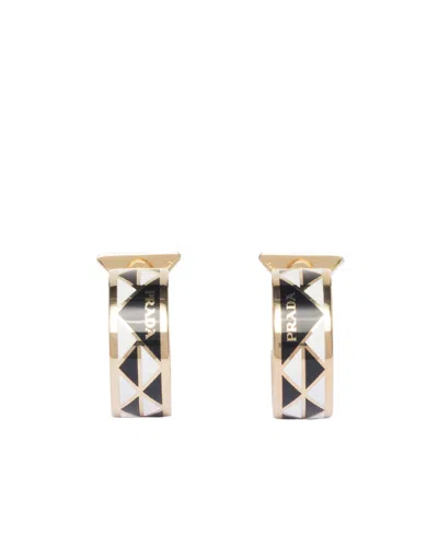 Prada Enamel Triangle Hoop Earrings In Nude