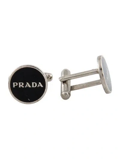 Pre-owned Prada Enamel Logo Cufflinks In Black