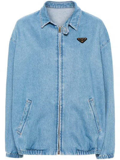 Prada Kapuzenjacke Mit Emaille-logo In Blau