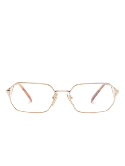 Prada Enamel-logo Geometric-frame Glasses In Gold