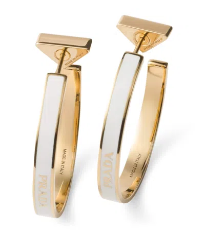 Prada Enamel Logo Hoop Earrings In Gold