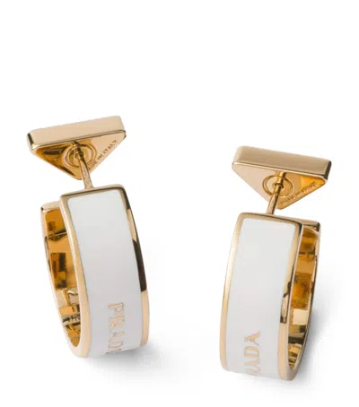 Prada Enamel Logo Hoop Earrings In Gold