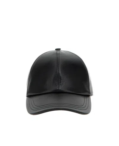 Prada Enamel-logo Leather Baseball Cap In Black