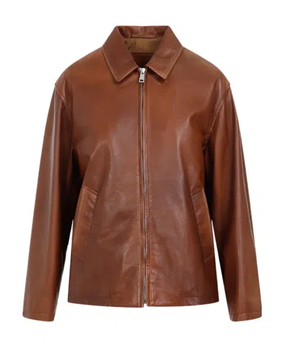 PRADA PRADA TRIANGLE-LOGO LEATHER JACKET