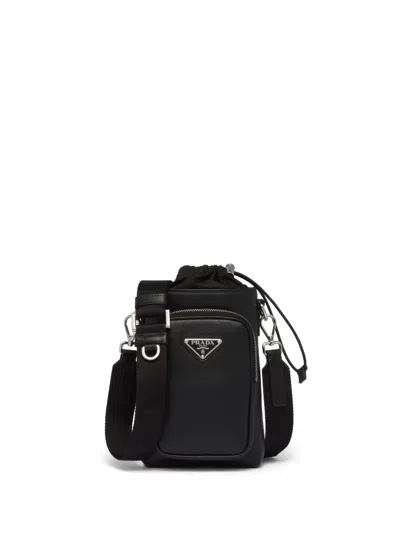 Prada Enamel-logo Leather Smartphone Case In Black