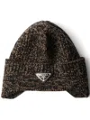 Prada Enamel-logo Mélange Wool Beanie In 黑色