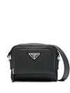 Prada Enamel-logo Messenger Bag In Black