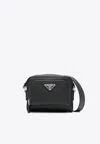 Prada Enamel-logo Messenger Bag In Black