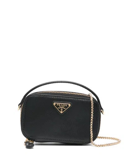 Pre-owned Prada Enamel-logo Mini Bag In Black