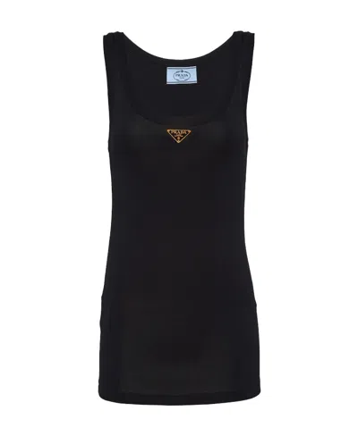Prada Enamel Logo-plaque Tank Top In Black