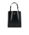 Prada Enamel Logo-plaque Tote Bag In Black