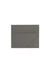 Prada Enamel-logo Saffiano Leather Cardholder In Gray