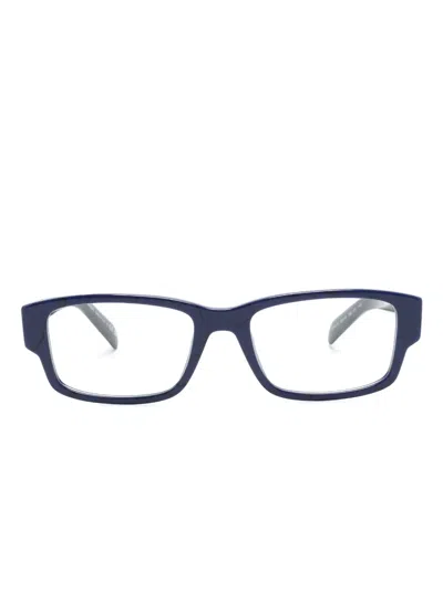 Prada Enamel-logo Square-frame Glasses In Blue