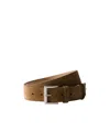 Prada Enamel-logo Suede Belt In Light Brown