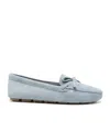 Prada Enamel-logo Suede Driving Shoes In Blue