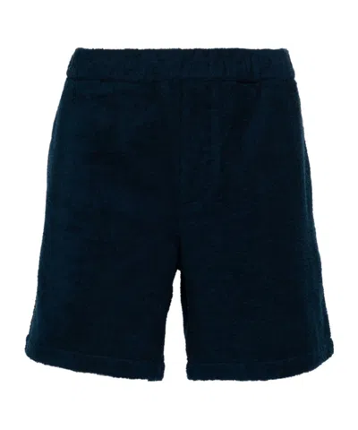 Prada Enamel-logo Towelling-finish Shorts In Blue