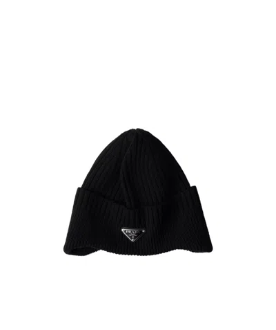 PRADA PRADA ENAMEL-LOGO TURN-UP BRIM BEANIE