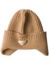 Prada Enamel-logo Wool Beanie In Brown