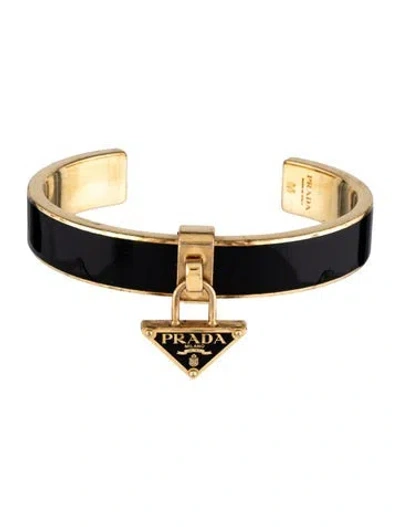 Pre-owned Prada Enamel Logo-plaque Charm Cuff Bracelet, 7" In Multicolor
