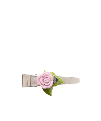Prada Enamelled Metal Hair Clip In Petal Pink
