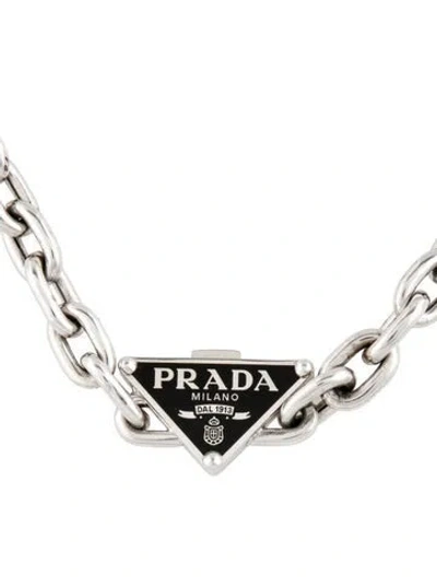 Pre-owned Prada Enamel Symbol Pendant Necklace, 17.5" In Multicolor