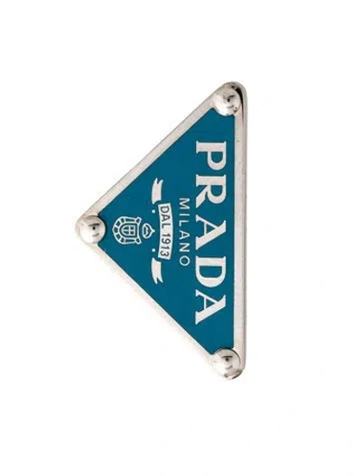 Pre-owned Prada Enamel Symbole Single Clip-on Earring In Blue