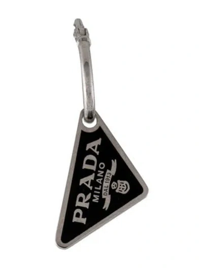 Pre-owned Prada Enamel Symbole Single Earring In Black