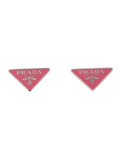 Pre-owned Prada Enamel Symbole Stud Earrings In Pink