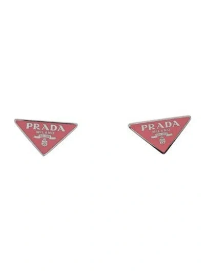Pre-owned Prada Enamel Symbole Stud Earrings In Pink