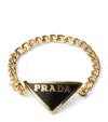 Prada Enamel Triangle Chain Ring In Gold
