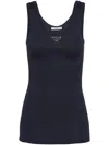 Prada Enamel-triangle Cotton Top In Blue